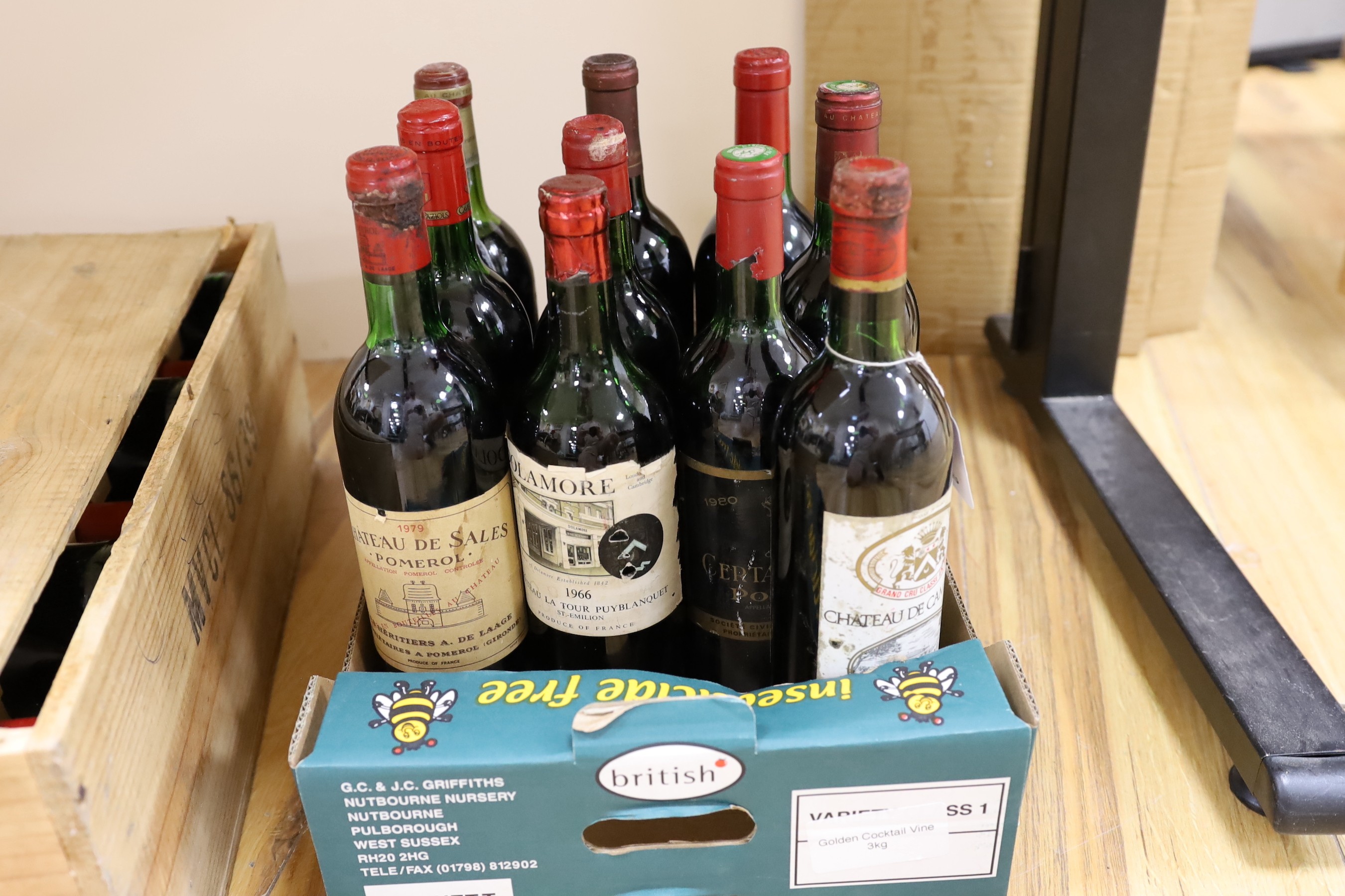 Ten bottles of various wine to include Dolamore 1966, Chateau la Tour Puyblanquet, Pomerol 1980, Chateau de Camensae 1981, Chateau de Camensae 1981, Chateau Dauzac Margaux